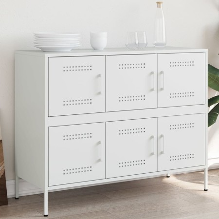 Credenza Bianca 100,5x39x79 cm in Acciaio Laminato a Freddo