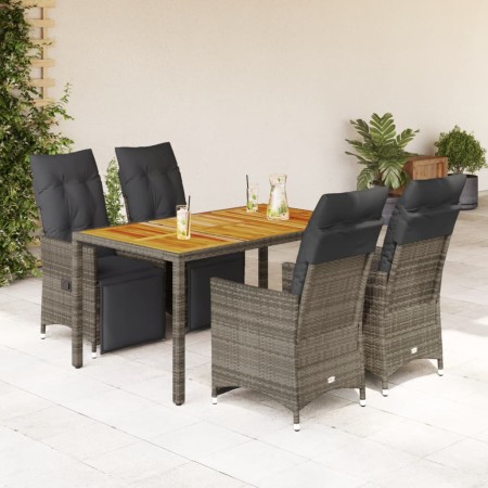 Set Bistrò da Giardino 5 pz con Cuscini in Polyrattan Grigio