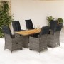 Set Bistrò da Giardino 7 pz con Cuscini in Polyrattan Grigio