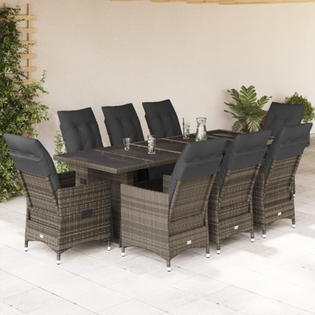 Set Bistrò da Giardino 9 pz con Cuscini in Polyrattan Grigio