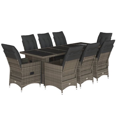 Set Bistrò da Giardino 9 pz con Cuscini in Polyrattan Grigio