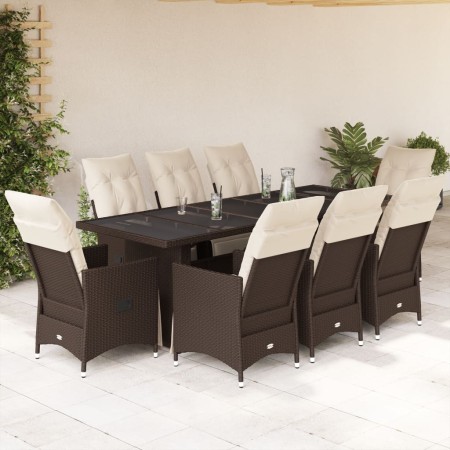 Set Bistrò da Giardino 9 pz con Cuscini in Polyrattan Marrone