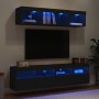 Mobili TV a Muro con LED 5pz Neri in Legno Multistrato