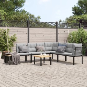 Set Panche Giardino Cuscini 5pz Nero Acciaio Verniciato Polvere