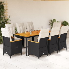 Set Bistrò da Giardino 9 pz con Cuscini in Polyrattan Nero