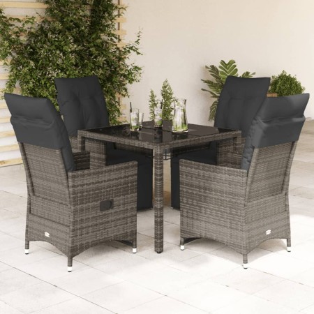 Set Bistrò da Giardino 5 pz con Cuscini in Polyrattan Grigio