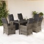 Set Bistrò da Giardino 7 pz con Cuscini in Polyrattan Grigio