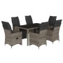 Set Bistrò da Giardino 7 pz con Cuscini in Polyrattan Grigio