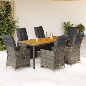 Set Bistrò da Giardino 7 pz con Cuscini in Polyrattan Grigio