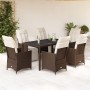 Set Bistrò da Giardino 7 pz con Cuscini in Polyrattan Marrone