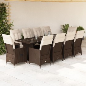 Set Bistrò da Giardino 11 pz con Cuscini in Polyrattan Marrone