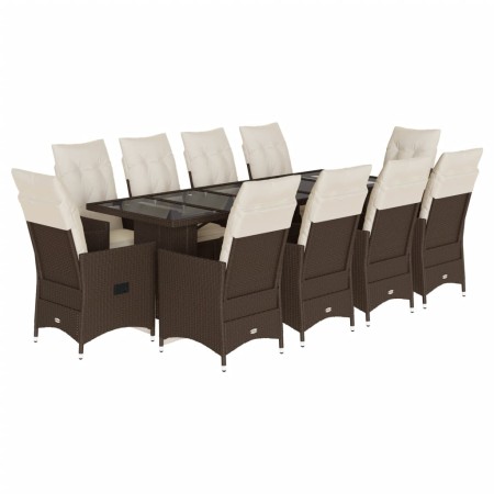 Set Bistrò da Giardino 11 pz con Cuscini in Polyrattan Marrone