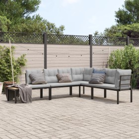 Set Panche Giardino Cuscini 4pz Nero Acciaio Verniciato Polvere