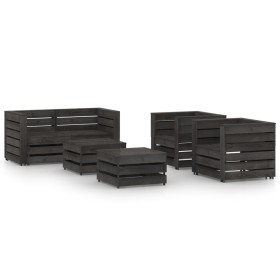 Set Salotto da Giardino 6 pz in Legno di Pino Impregnato Grigio