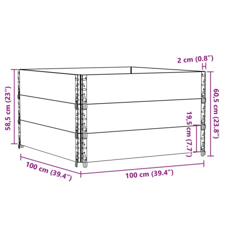 Paretali per Pallet 3 pz 100x100 cm in Legno Massello di Pino