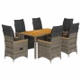 Set Bistrò da Giardino 7 pz con Cuscini in Polyrattan Grigio
