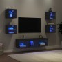 Mobili TV a Muro con LED 7pz Neri in Legno Multistrato