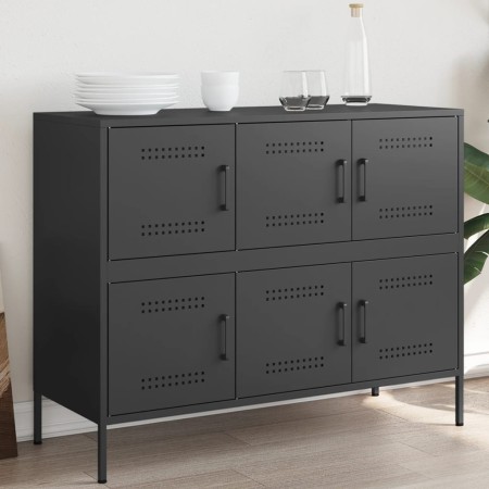 Credenza Nera 100,5x39x79 cm in Acciaio Laminato a Freddo