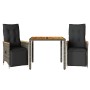Set Bistrò da Giardino 3 pz con Cuscini in Polyrattan Grigio