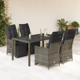 Set Bistrò da Giardino 5 pz con Cuscini in Polyrattan Grigio