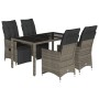 Set Bistrò da Giardino 5 pz con Cuscini in Polyrattan Grigio