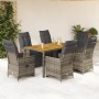 Set Bistrò da Giardino 7 pz con Cuscini in Polyrattan Grigio