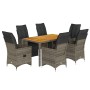 Set Bistrò da Giardino 7 pz con Cuscini in Polyrattan Grigio