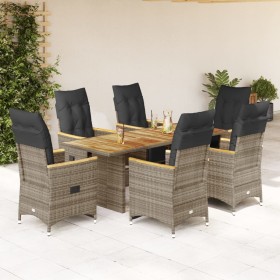 Set Bistrò da Giardino 7 pz con Cuscini in Polyrattan Grigio