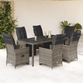 Set Bistrò da Giardino 7 pz con Cuscini in Polyrattan Grigio