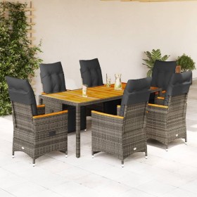 Set Bistrò da Giardino 7 pz con Cuscini in Polyrattan Grigio