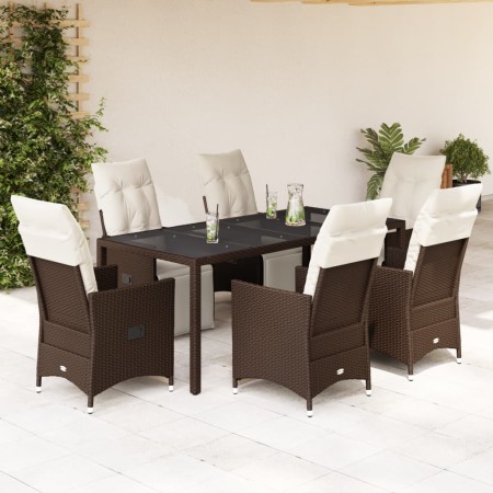 Set Bistrò da Giardino 7 pz con Cuscini in Polyrattan Marrone