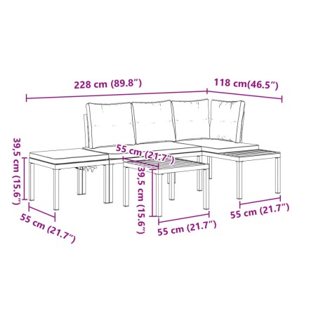 Set Panche Giardino Cuscini 4pz Nero Acciaio Verniciato Polvere