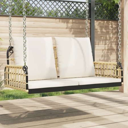 Panchina a Dondolo con Cuscini 105x58x38cm Polyrattan e Acciaio