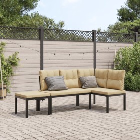 Set Panche Giardino Cuscini 3pz Nero Acciaio Verniciato Polvere