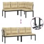 Set Panche Giardino Cuscini 3pz Nero Acciaio Verniciato Polvere