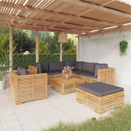 Set Divani da Giardino 8 pz con Cuscini Legno Massello di Teak