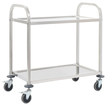 Carrello da Cucina a 2 Livelli 96,5x55x90 cm in Acciaio Inox