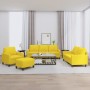 Set di Divani 4 pz con Cuscini Giallo Chiaro in Tessuto