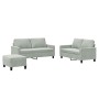 Set di Divani 3 pz con Cuscini Grigio Chiaro in Velluto