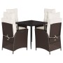 Set da Pranzo da Giardino 5pz con Cuscini in Polyrattan Marrone