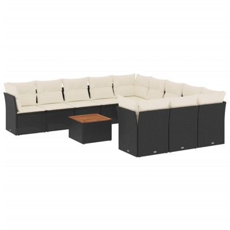 Set Divani da Giardino 12 pz con Cuscini Nero in Polyrattan