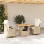 Set da Pranzo da Giardino 3 pz con Cuscini Beige in Polyrattan