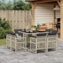 Set Pranzo da Giardino 9pz con Cuscini Grigio Chiaro Polyrattan