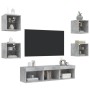 Mobili TV a Muro con LED 7pz Grigio Cemento Legno Multistrato