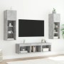 Mobili TV a Muro con LED 5pz Grigio Cemento Legno Multistrato