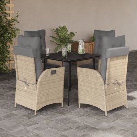 Set da Pranzo da Giardino 5 pz con Cuscini Beige in Polyrattan