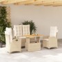 Set da Pranzo da Giardino 4 pz con Cuscini Beige in Polyrattan