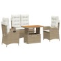 Set da Pranzo da Giardino 4 pz con Cuscini Beige in Polyrattan