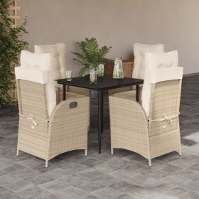 Set da Pranzo da Giardino 5 pz con Cuscini Beige in Polyrattan