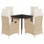 Set da Pranzo da Giardino 5 pz con Cuscini Beige in Polyrattan